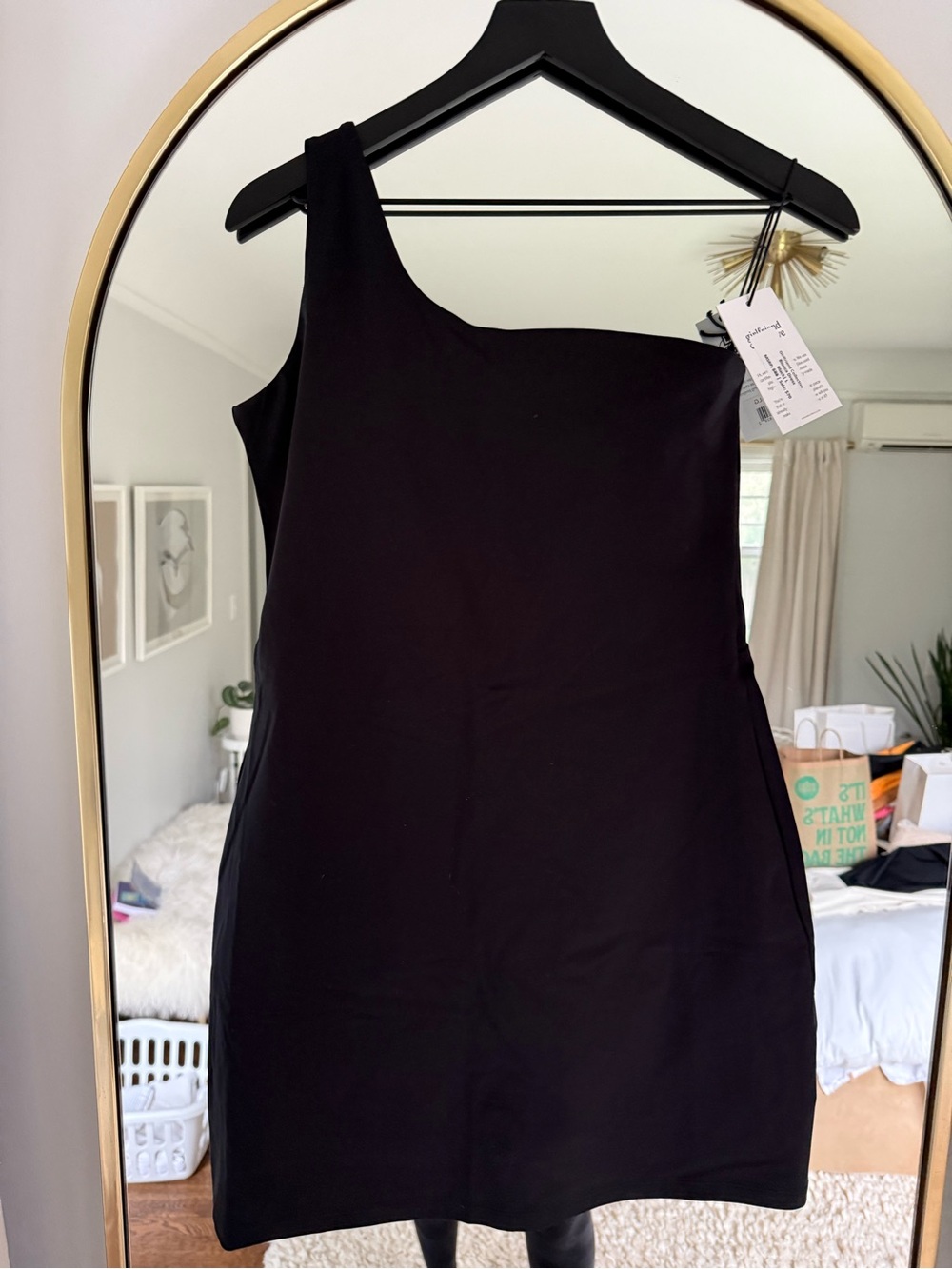 girlfriend collective Black One-Shoulder Mini Dress